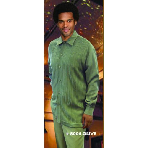 Silversilk Olive Button Front 2 PC Knitted Silk Blend Outfit #8006